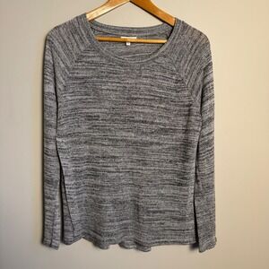 Talbots Womens Gray Marled Knit Long Sleeve Raglan Sweater Top Size Large Casual
